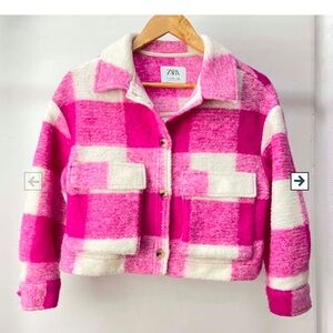 Zara Kids Vibrant Pink and Cream Plaid Jacket